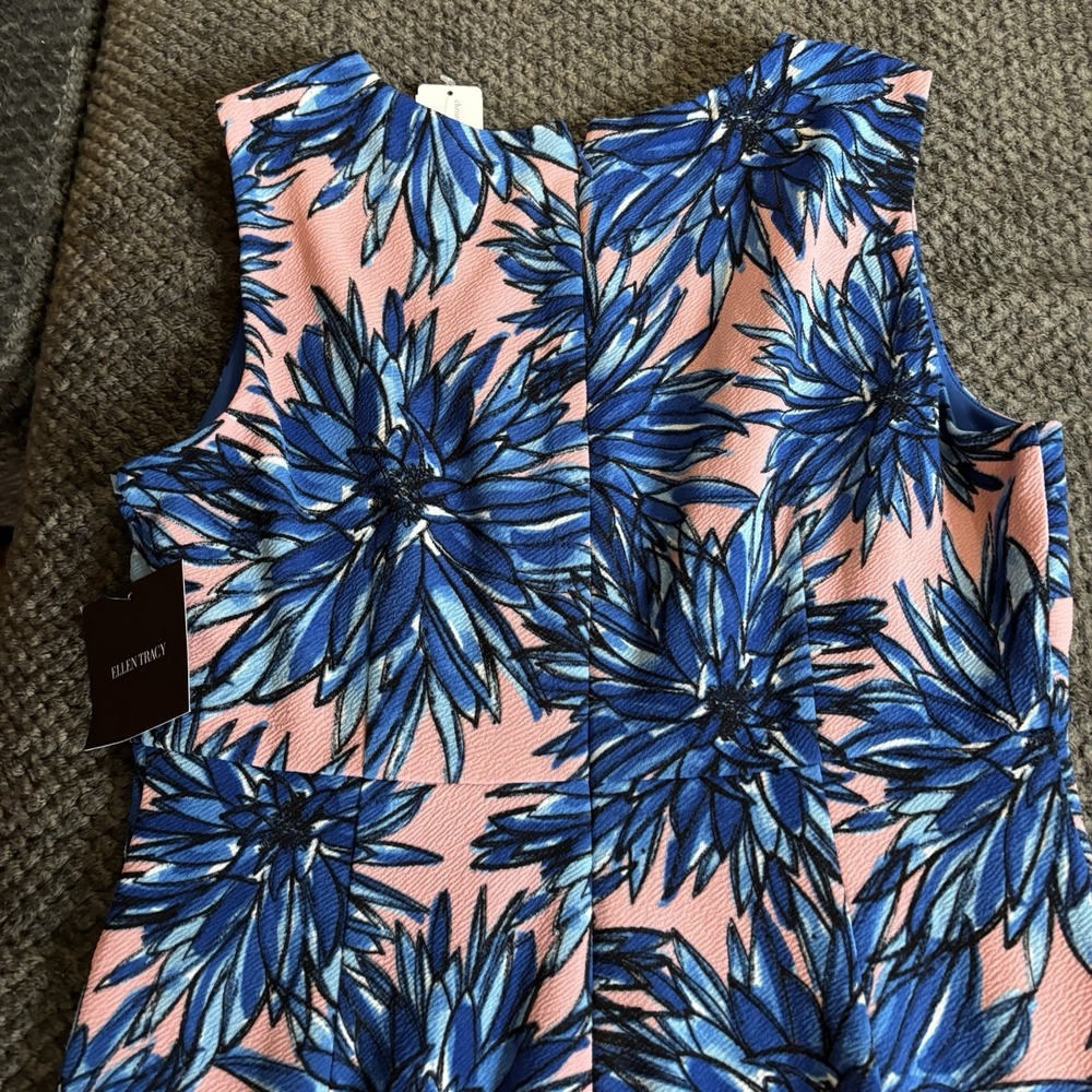 NWT Ellen Tracy Blue Pink‎ Dress Sleeveless Sheath Stretch Career Office Size 10 - Picture 9 of 10